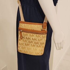 Michael Kors Beige and Brown Logo Crossbody Bag